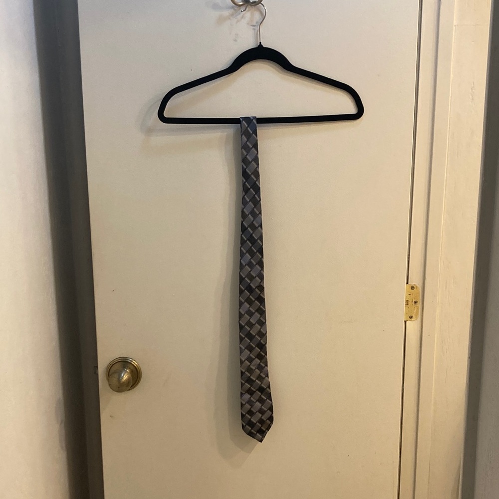 Calvin Klein Black and Gray Checkered Tie